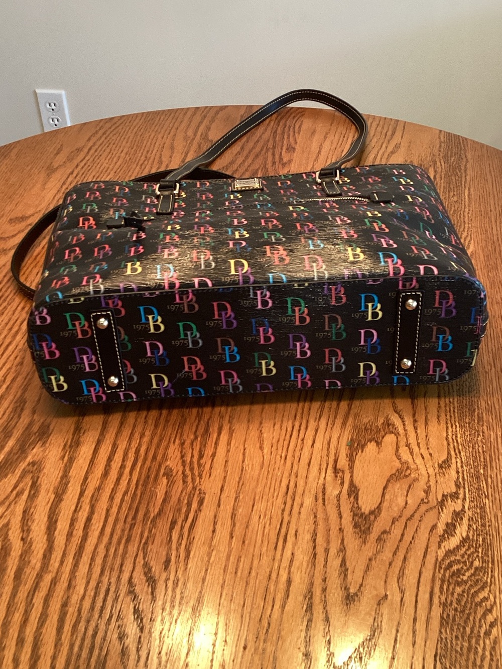 Dooney & Bourke Black Multicolor DB Logo Tote with Gold Plaque - Picture 4 of 6